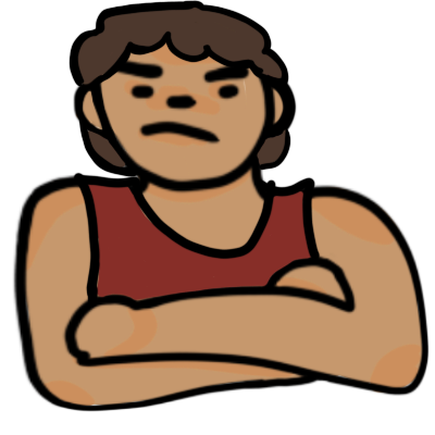 a person frowning and folding their arms. they have dark brown hair and light brown skin and are wearing a dark red tank top.